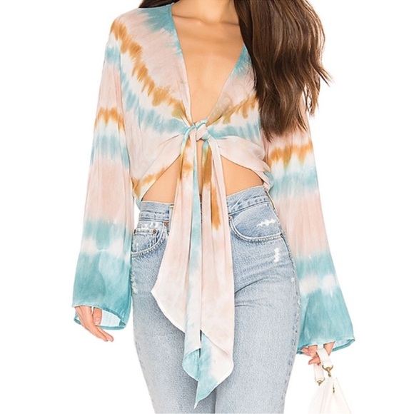 Young Fabulous & Broke Tops - Young Fabulous & Broke Tie Dye Front Tie Top